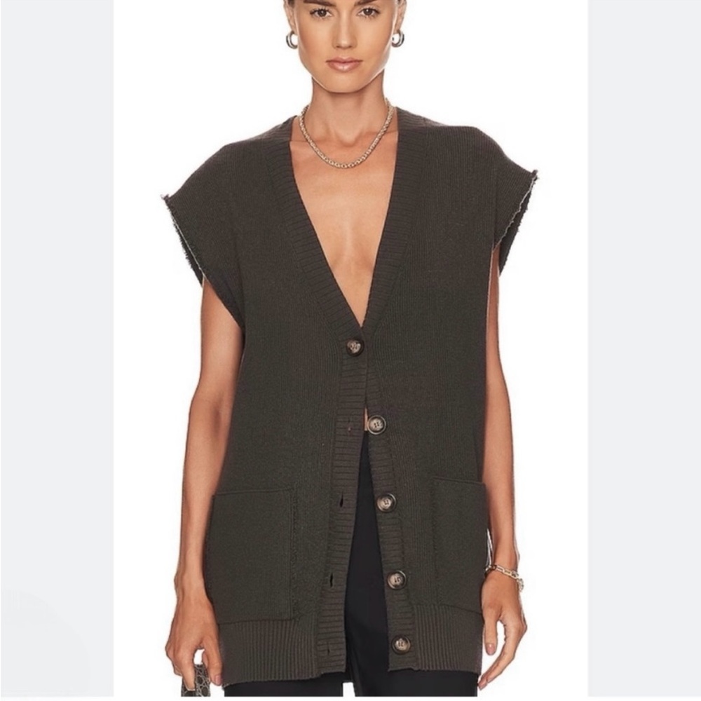 Free People Olive Green Sleeveless Button Front Cardigan Vest